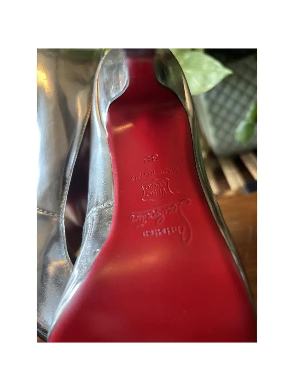Christian Louboutin Silver Leather Pointed Toe Stiletto Pumps Slip-On US 8.5